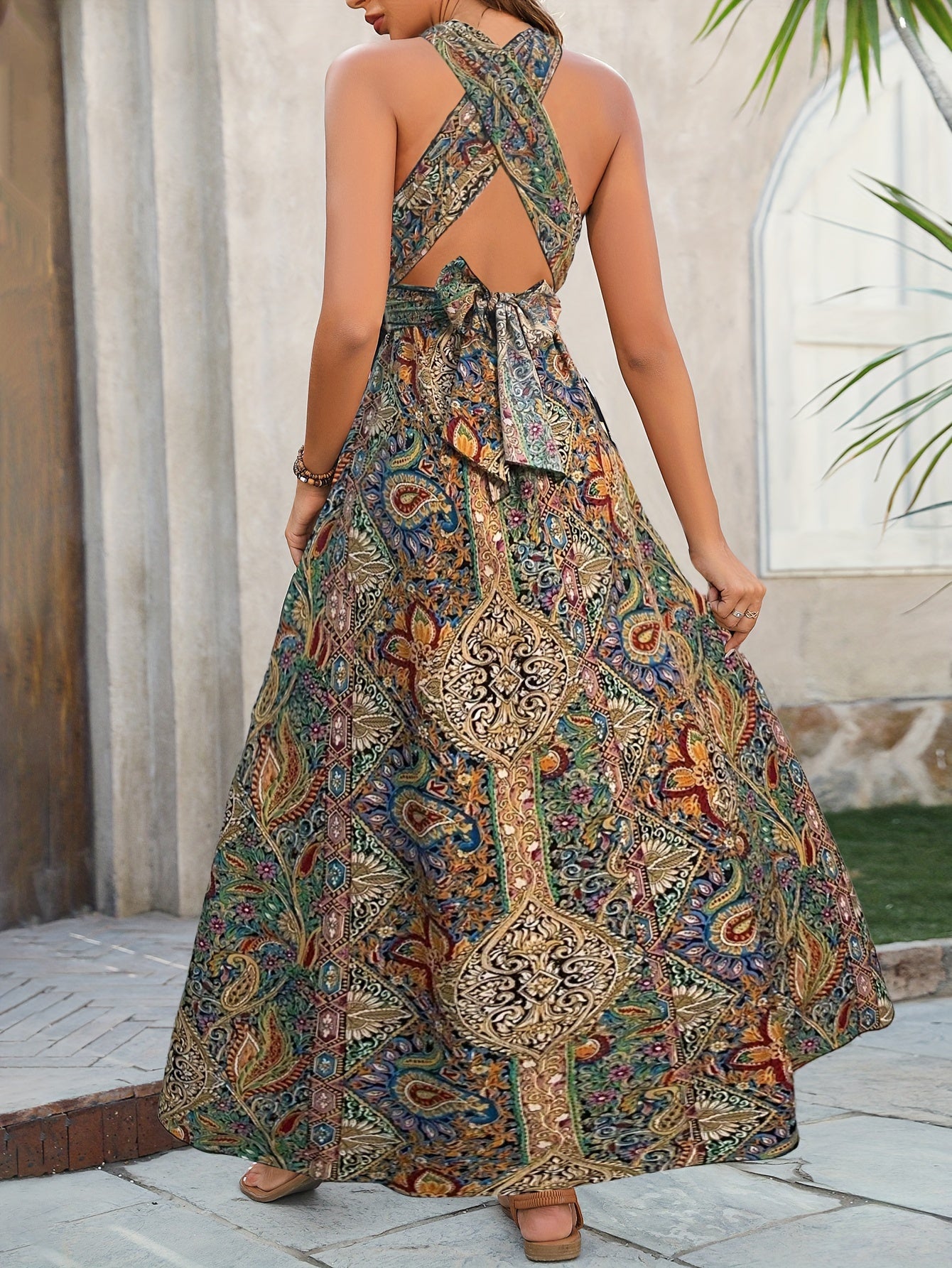Paisley Backless Halter Dress