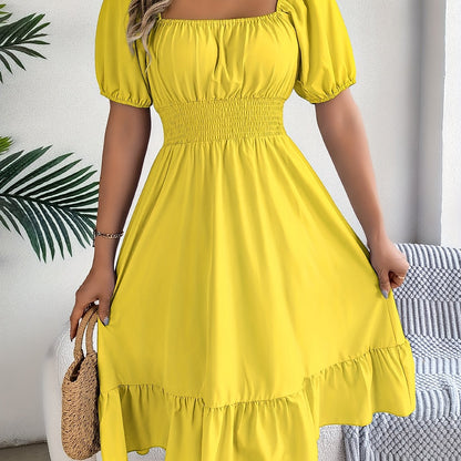 Ruffled Square Neck A-Line Dress