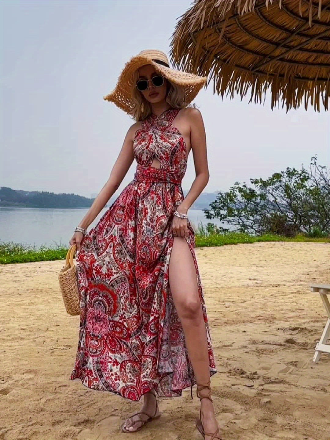 Paisley Backless Halter Dress
