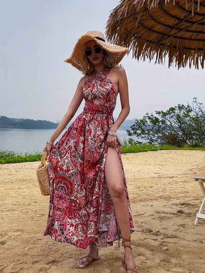 Paisley Backless Halter Dress