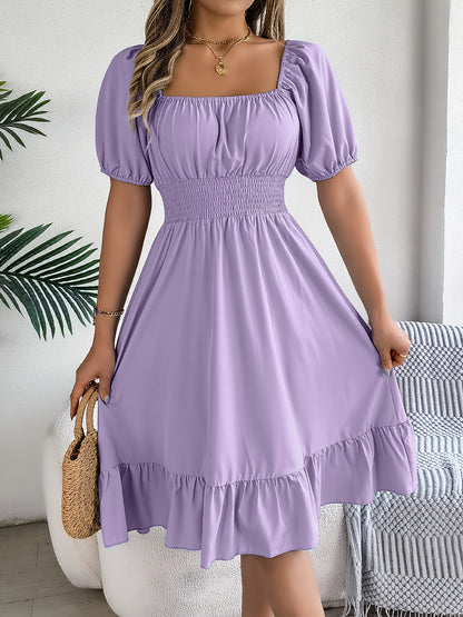 Ruffled Square Neck A-Line Dress
