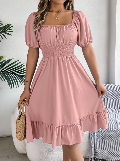 Ruffled Square Neck A-Line Dress